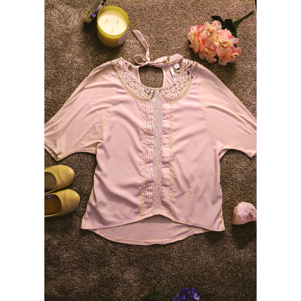 Blush Blouse with Foux Lace Peter Pan Collar